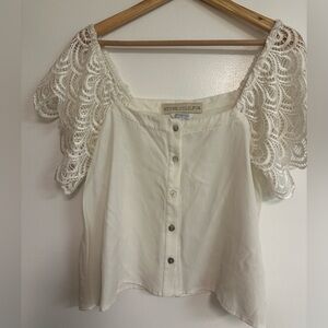 Stone Cold Fox Ivory Button-Down Blouse with Lace Sleeves